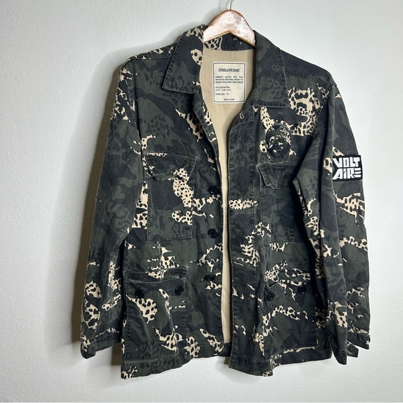 Zadig & Voltaire Kansas Camo Leo Animal Print Utility Jacket Size XS/S Oversized - Picture 4 of 15